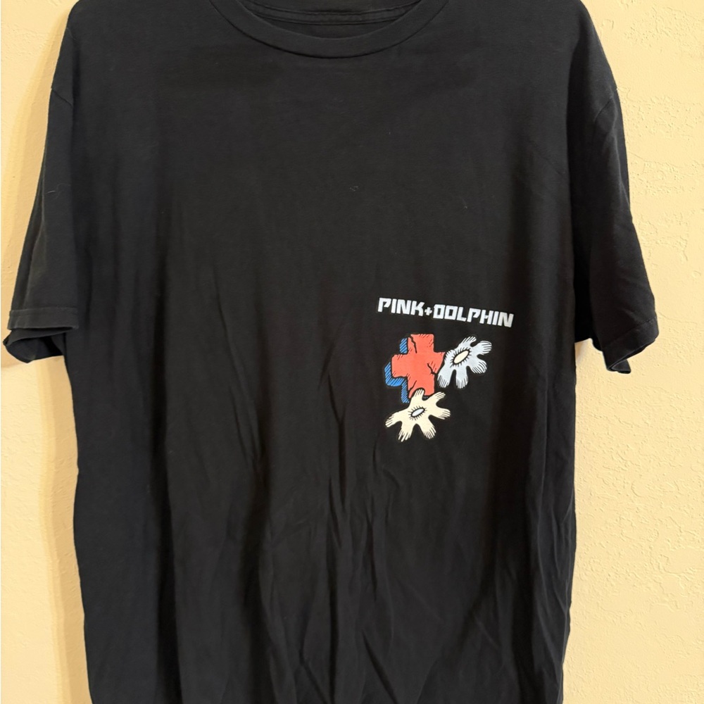 Pink Dolphin Black Tee with Colorful Graphic